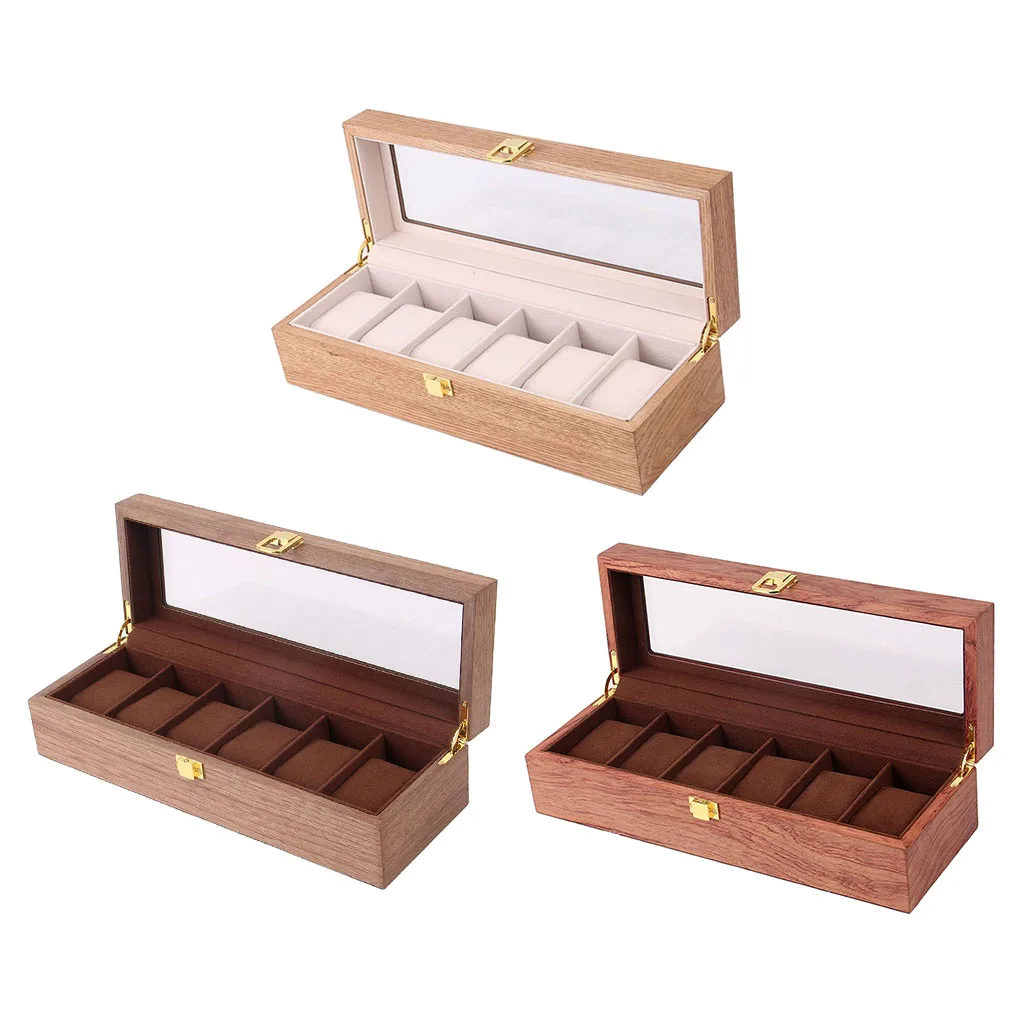 

10/6 Slots Wooden Watch Case Display Box Storage Jewellery Glass Top Watch Display Holder Fashion Watch Storage