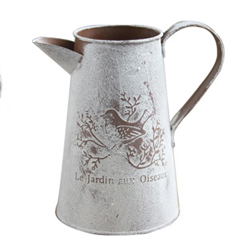 

Flower Bucket Pastoral Style Accessories Shop Iron Sheet Holder Watering Can Vintage Garden Decoration Vases Craft Home