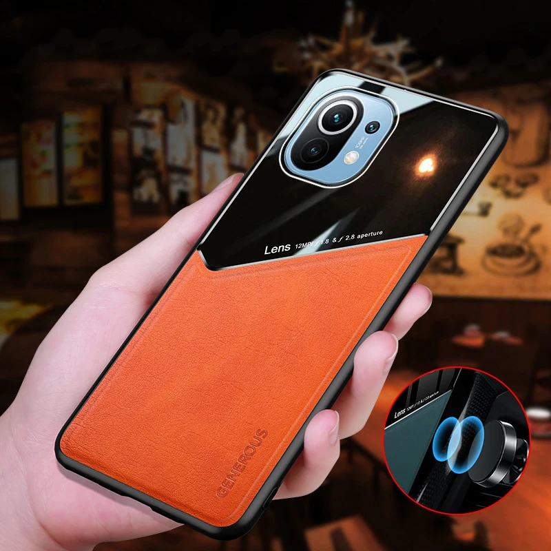 

Fshion Car Magnetic Anti Fall Protection Phone Case For Xiaomi 10T 11 Pro Ultra Lite Dermatoglyph Double Splicing Back PC Cover