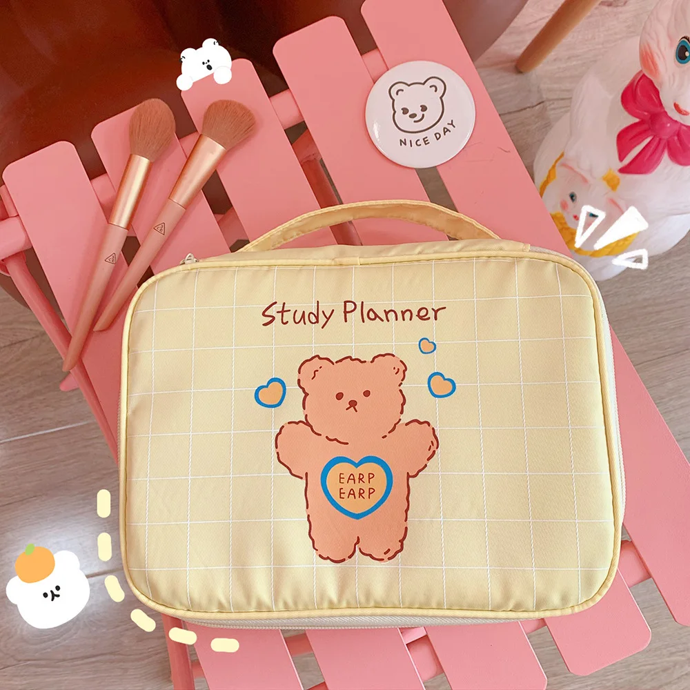 

Women Korea cartoon bear print canvas bag handbag Girl daily necessities storage bag large capacity cosmetic bag clutch