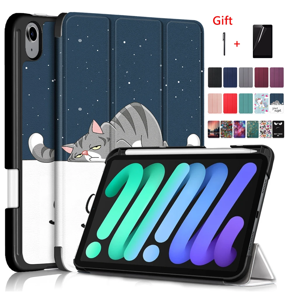 

Новый тонкий чехол для iPad Mini 6 2021 трехслойный кронштейн флип 8,3 дюйма PU кожаный чехол для планшета с держателем карандаша