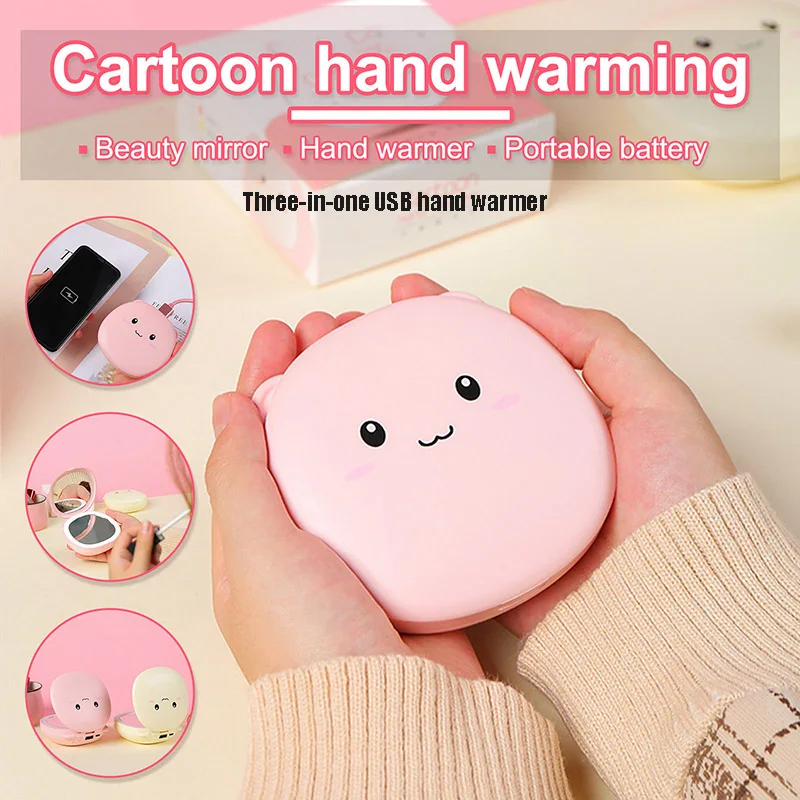 

2 in 1 USB Hand Warmer Mirror Mobile Power Makeup Mirror Multifunctional Hand Warmer Gift