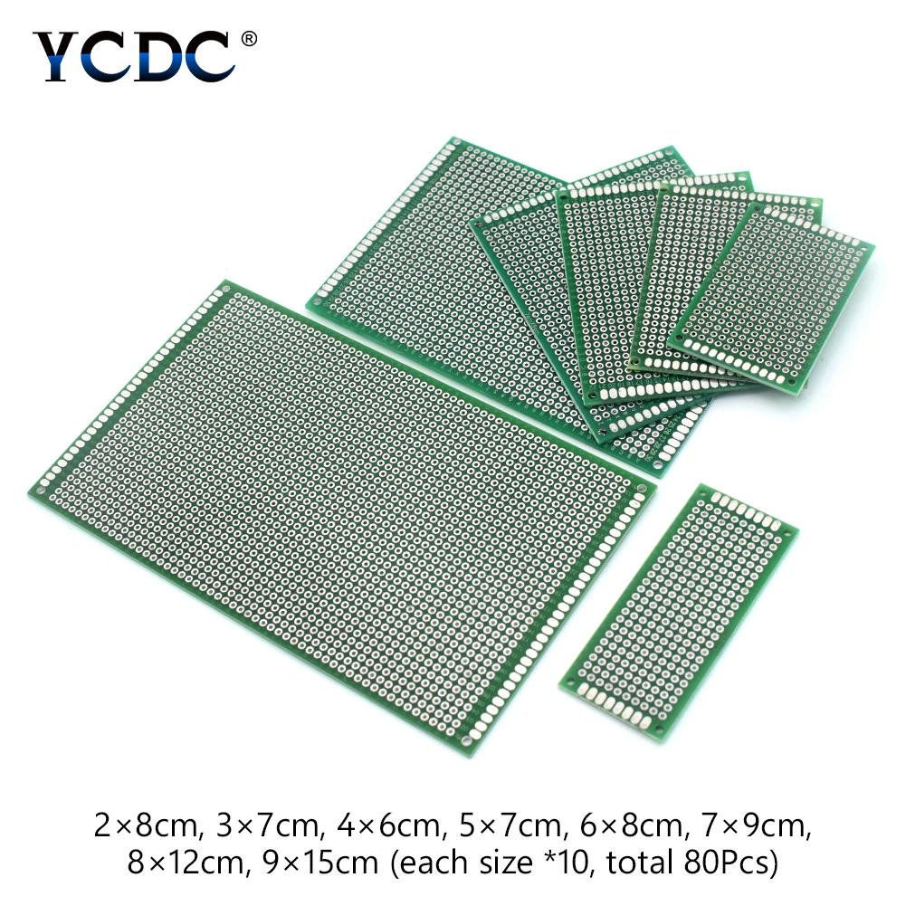 

80Pcs 8 Sizes Mix PCB Prototype Circuit Board Double-sided Strip Breadboard