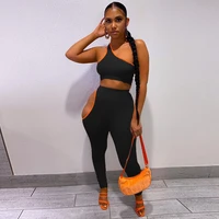 summer workout two piece set one shoulder crop top cut out fitness pants loungewear tracksuit outfits sexy matching sets
