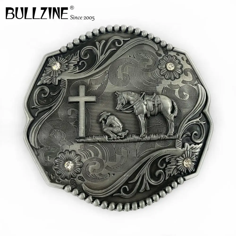 В Bullzine оптовая продажа тяжелых лошадь и крест пряжки ремня с оловянной отделкой FP
