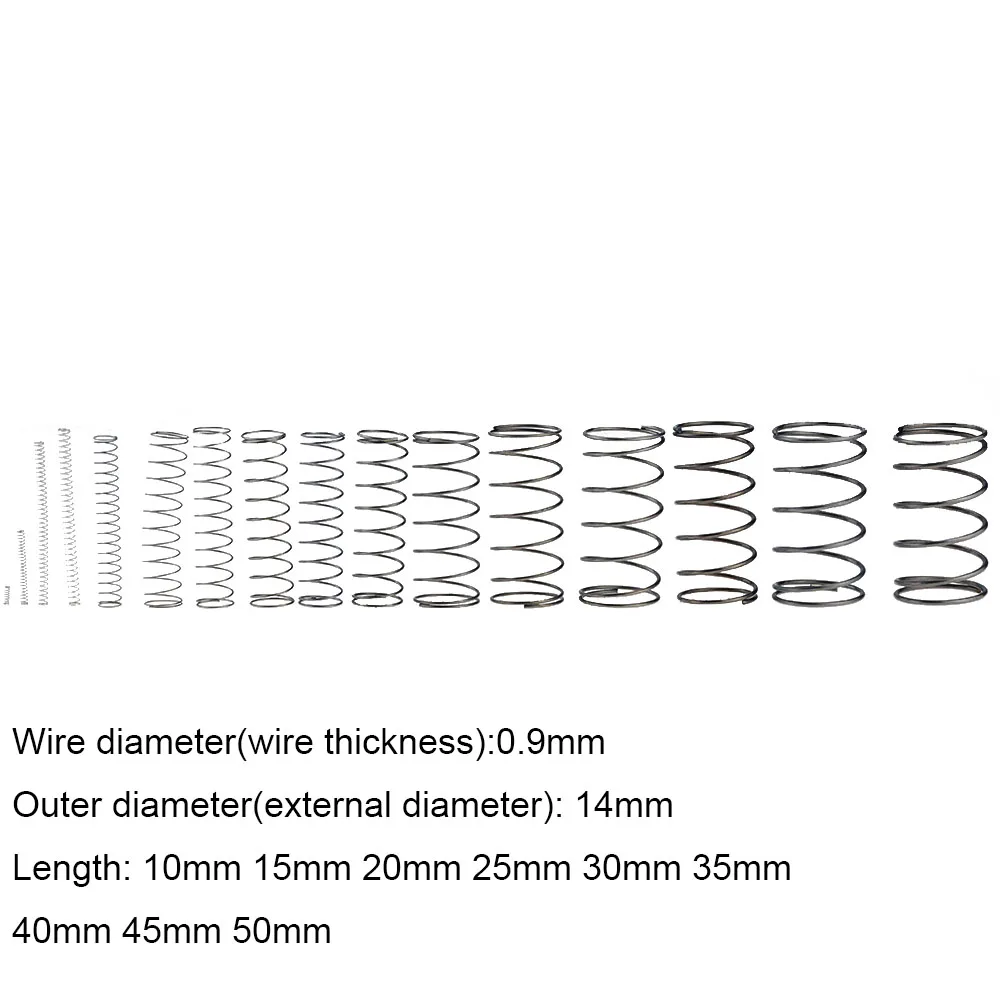 

10 шт. 0,9*14*10-50 мм пружинная сталь маленький сжатие Механическая возвратная пружина давление пружина OD 14 мм x 14x10-50 мм