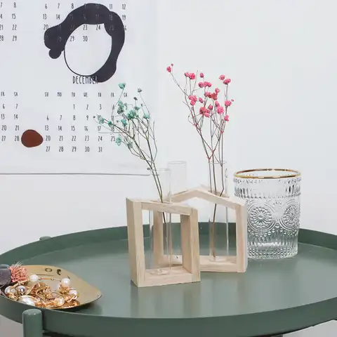 Деревянная ваза-плантатор, Настольная гидропонная ваза, прозрачная пробирка, подвесная бутылка для цветов, украшение для дома