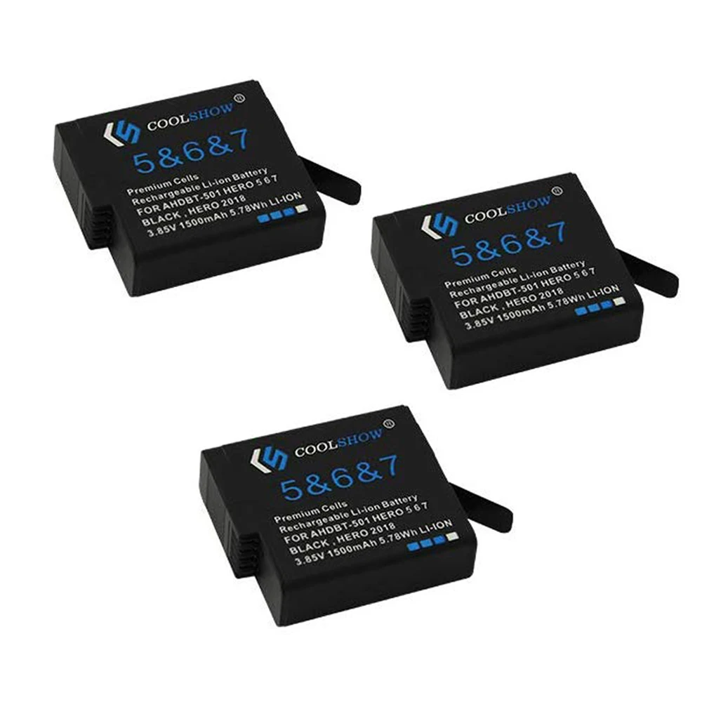 AHDBT-501 Аккумулятор для камеры GoPro Hero 5 Gopro 6 7 AHDBT 501 1500 mAh/AHDBT501 USB зарядное устройство для Go Pro 7 6 5 Hero5 аксессуары - Цвет: 3pcs Battery