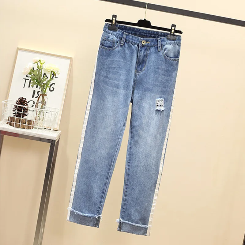 Женские джинсы большого размера синие свободные винтажные модные женские с