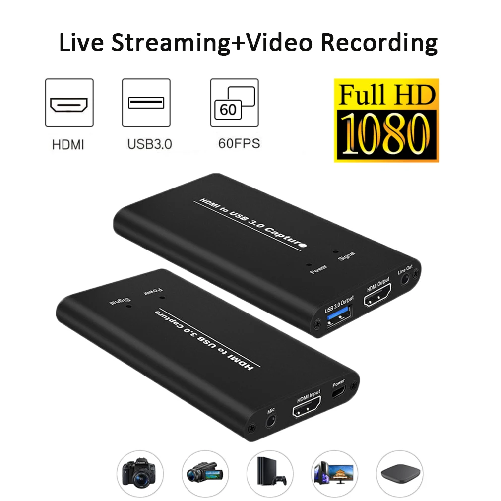 

4K HDMI-Compatible to USB3.0 Video Capture Dongle Video Recording Live Streaming with Mic Input for PS4/XBOX/Switch/Camera
