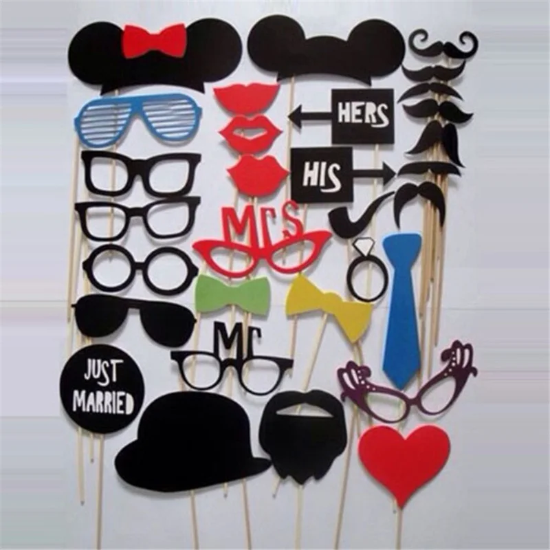 31pcs Set Photo Booth Prop NewHot распродажа 31 шт. Забавный Photo Booth Реквизит шляпа с усами на палочке Свадебные сувениры День рождения украшения - Цвет: 31pcs Set