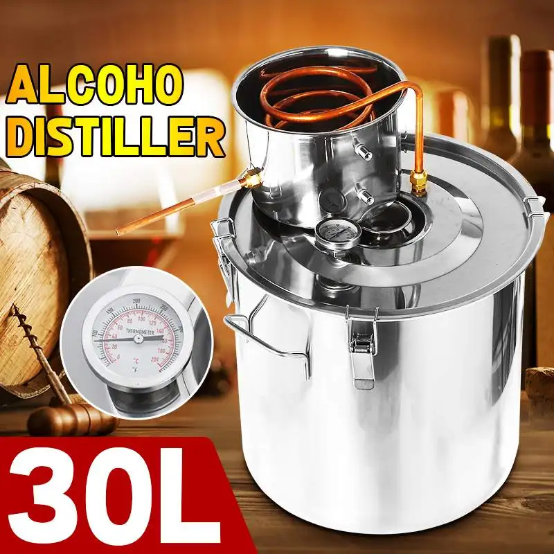 

30L 8 Gal Distiller Moonshine Alcohol Stainless Copper Home DIY Water Wine Essential Oil Brewing Kit 304 Stainless Steel Boiler