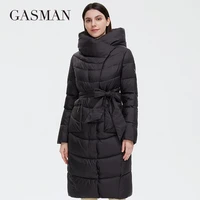 gasman 2021 new winter womens jacket long brand hooded pocket warm down jackets women coat windproof belt fashion parkas 81032