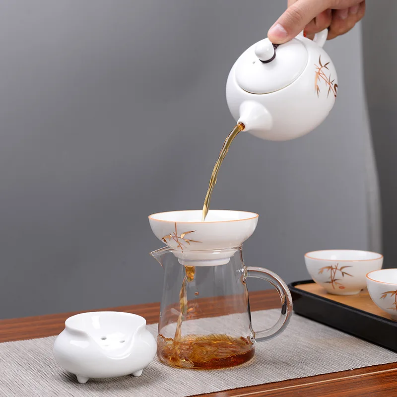 Инструмент для заваривания чая из белого фарфора ручная роспись фильтр