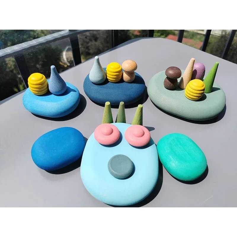 

Children Beech Wooden Rainbow Blocks Loose Parts Toy Mushrooms Honeycomb Droplets Tree cones Big Jenga Pastel Ball