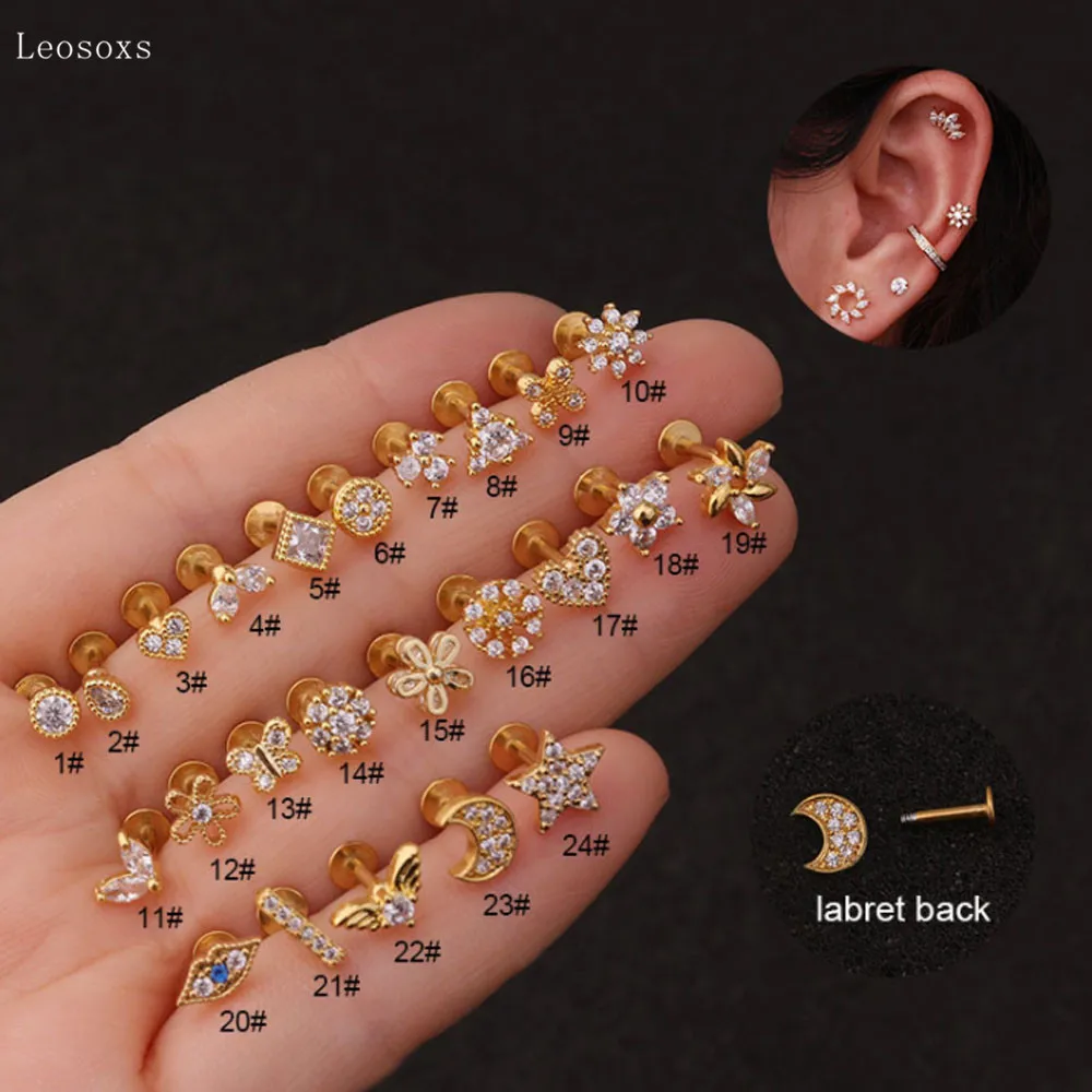 

Leosoxs 2pcs Fashion New Multifunctional Zircon Flower Lip Nail Ear Bone Nail Piercing Jewelry