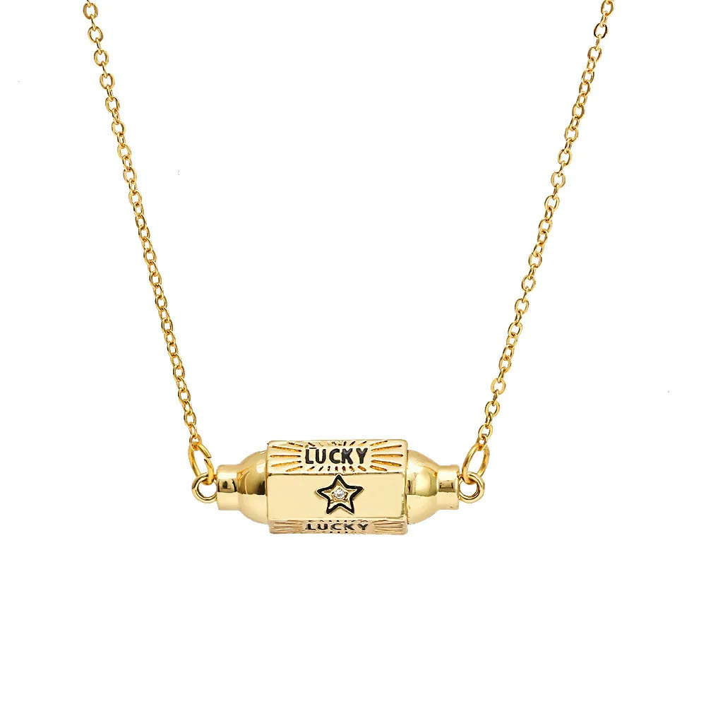 

1PC New Pavé Color Diamond Necklace Female Love Hexagonal Pillar Fine Chain Micro-Inlaid Pendant Clavicle Jewelry Accessories