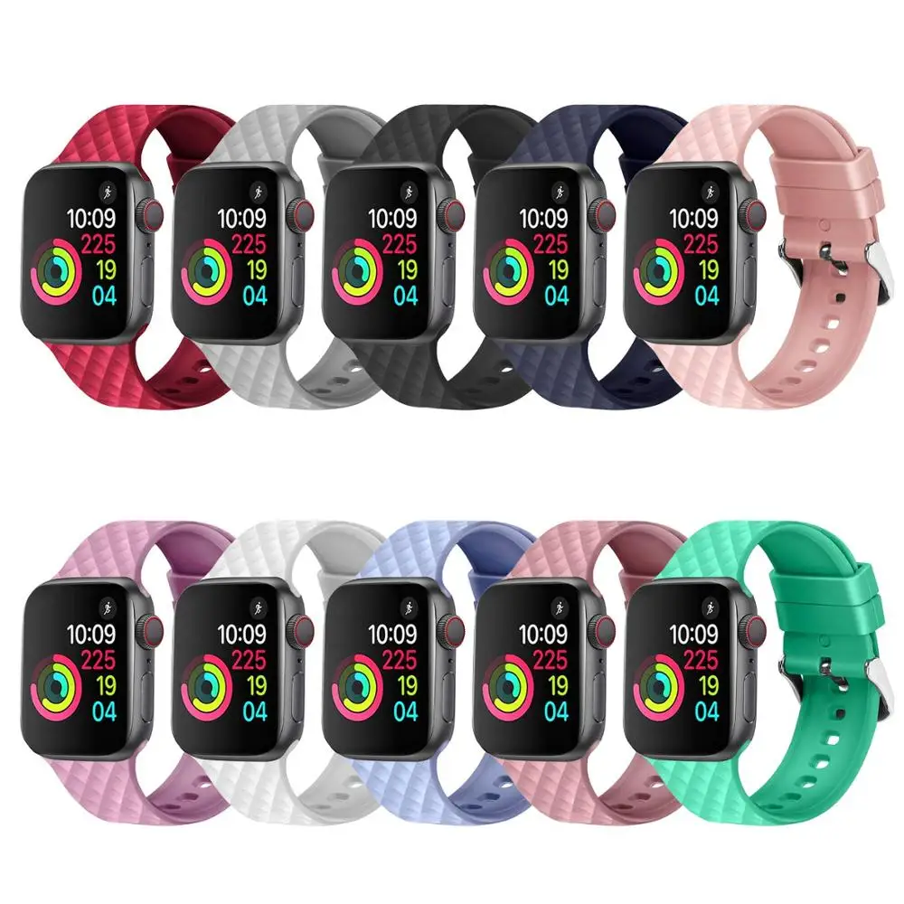 Силиконовый ремешок для Apple watch band 44 мм 40 браслет iwatch 38 42 с ромбовидным узором series 3