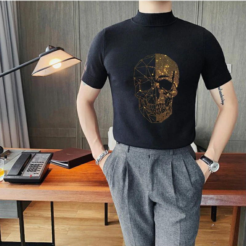 Мужские Дизайн полуприцеп с высоким воротом и блестящие стразы для рукоделия