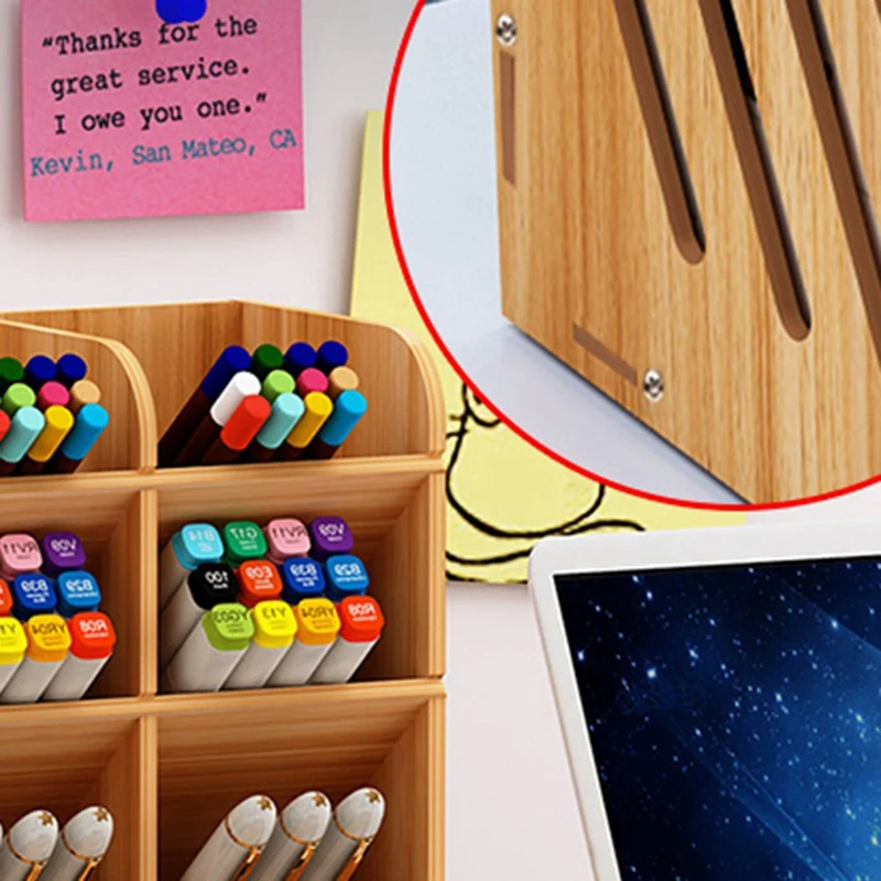 

1 Pcs White Office/School Bookstand Bookshelf Document Holder & 1 Pcs Wooden 13 Grid Desktop Bracket Pen Holder