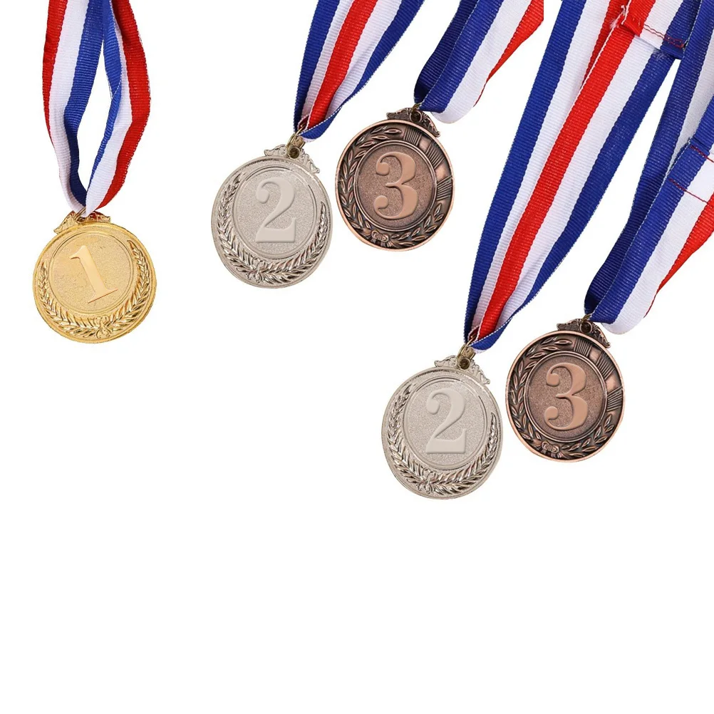 

5pcs Metal Award Medals Creative with Neck Ribbon Gold Silver Bronze Prize Tool for Academics Sports