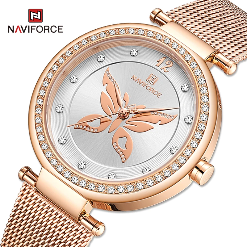 

Часы наручные NAVIFORCE женские кварцевые, брендовые модные роскошные креативные водонепроницаемые с браслетом из нержавеющей стали, 2021
