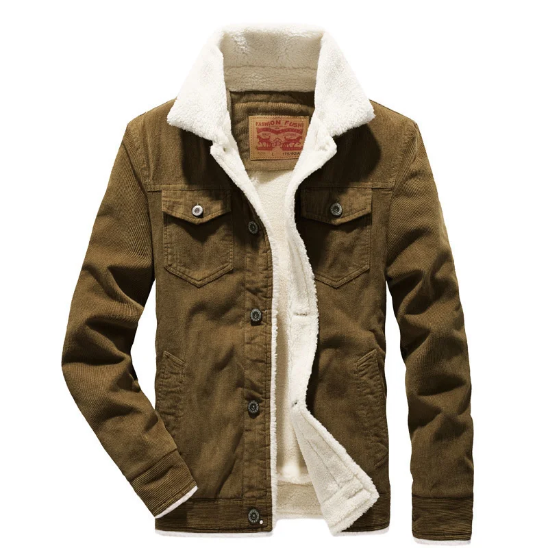 

2021 men's winter new plush thickened warm corduroy casual Lapel cotton jacket clothing
