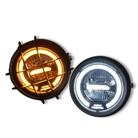 retro motorcycle modification general led 12v ultra bright headlamp headlight full metal 6 5 inch with grill guard