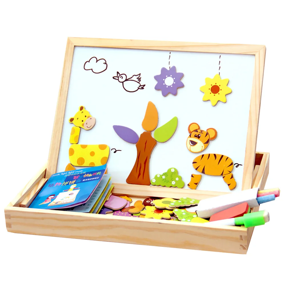 Easel Gift Games Sketchpad Drawing Toy Set Wooden Jigsaw Magnetic Board Kids Chalkboard Writing Children Learning Double Face | Игрушки и