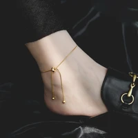 yun ruo 2020 new fashion yellow gold color adjustable snake chain anklet woman titanium steel jewelry never fade hypoallergenic