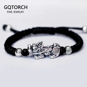 Плетеные серебряные браслеты 999 пробы для мужчин, разные цвета, с китайскими узлами