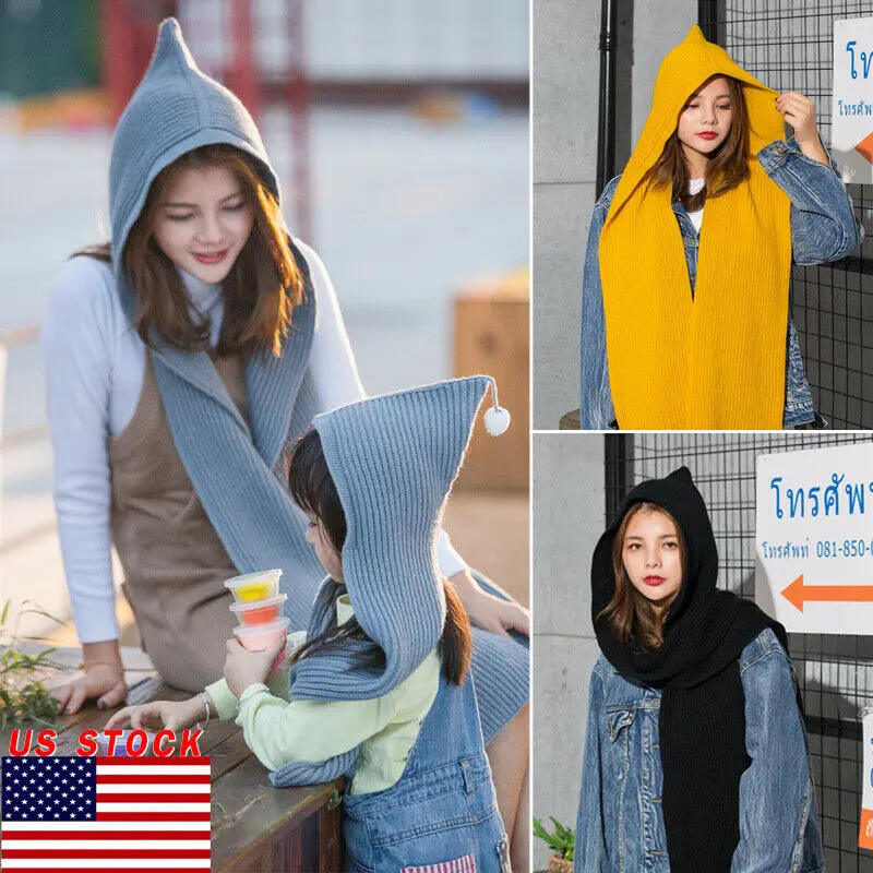 Женский длинный шарф с капюшоном Зимняя Теплая Вязаная толстовка для мамы