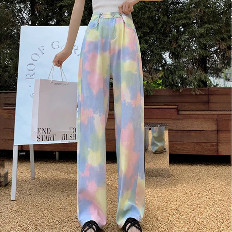 

Женские джинсы с высокой талией, джинсовая одежда с широкими штанинами, синяя уличная одежда, винтажные Качественные прямые брюки в стиле Х...