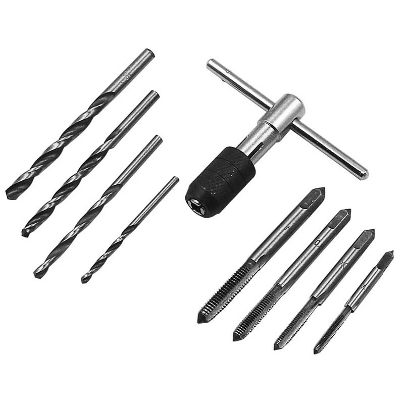 

9pcs T Type Machine Hand Screw Thread Taps Reamer M3/M4/M5/M6 Tap Set With 4pcs Twist Drill Bits And Wrench Tapping Tools