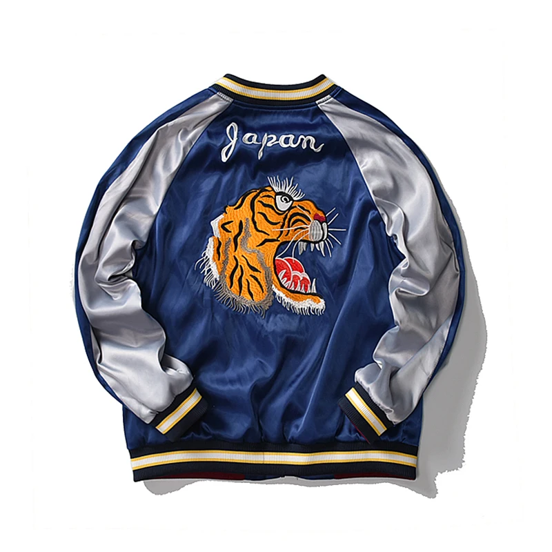 Мужская куртка Йокосука Sukajan бейсбольная в стиле пэчворк с вышивкой головы тигра