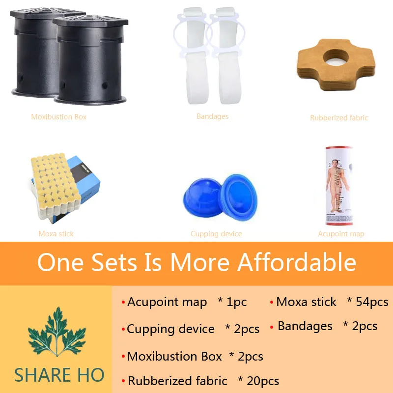 Black Sets SHARE HO коробка мокса китайская прижигание наклейки Acupuntura Acupoint Отопление спины терапия подздоровье женщин гинекология тела - Цвет: Black Sets