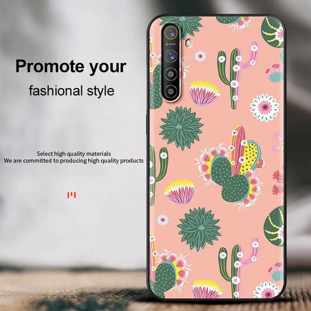 cute green cactus shockproof case for realme c3 8 pro bag fundas silicon soft black cover for realme 6 7 pro c21 shell coque tpu free global shipping