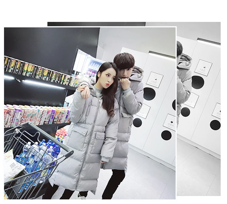 Couples Korean Slim men and women models over knee thickening long down jacket coat cotton men's cotton jacket winter Parkas