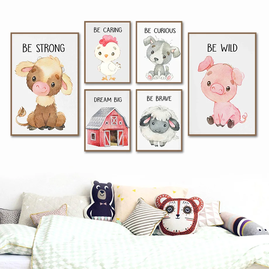 

Cartoon Chick Piggy Cattle Sheep House Nursery Wall Art Canvas Painting Nordic Posters And Prints Wall Pictures Kids Room Decor