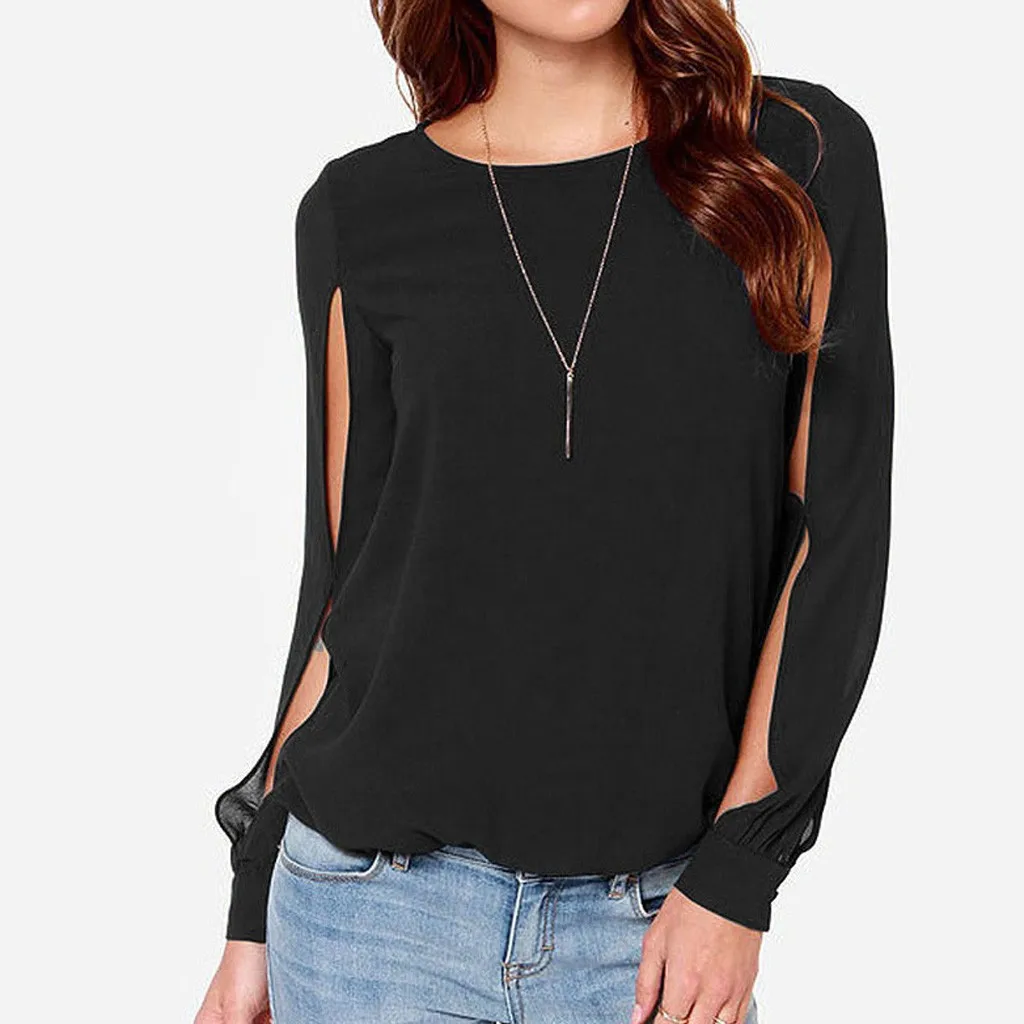 Женская шифоновая футболка размера плюс с круглым вырезом Повседневная офисная