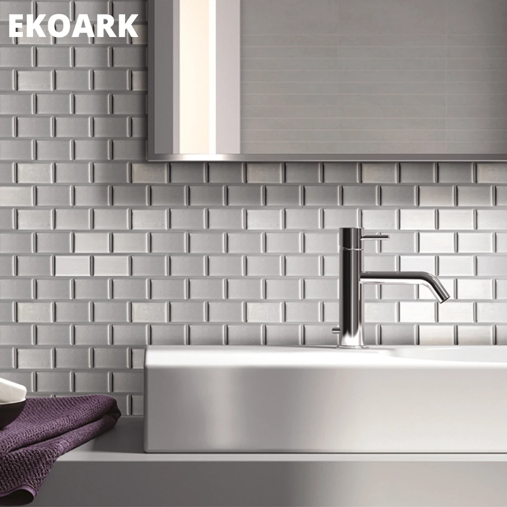6 упак./лот 25*25 см 3D стены Стикеры самоклеящаяся muur Стикеры для декора комнаты Кухня/Стикеры в ванную серебро кирпич Стикеры s mura
