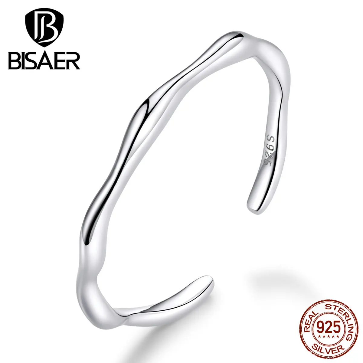 Простые Кольца BISAER,, 925 пробы, серебро, простая линия, геометрические, геометрические, кольца на палец для женщин, ювелирные изделия ECR593