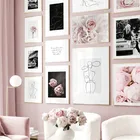 Скандинавский Декор для дома, настенная живопись, розовый цветок, Европа, винтажная абстрактная фигурка, картина, Постер и принт, декор для гостиной