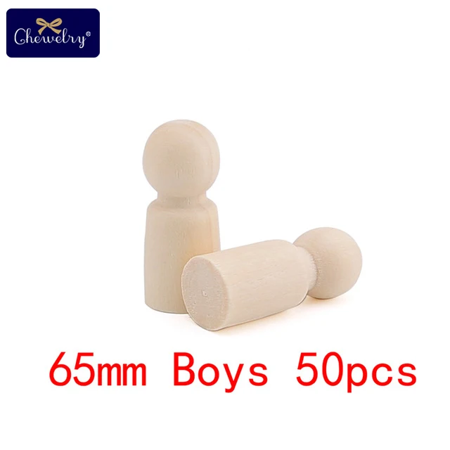 65mm Boys 50 шт., деревянные колышки для кукол, деревянная кукла, Неокрашенная, семейная, деревянная, для прорезывания зубов, колышек, кукла, сделай сам, Рождественский подарок ручной работы, куклы, декор для детских игрушек - Цвет: 65mm Boys