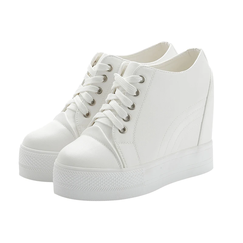 Обувь со скрытой танкеткой на высоком каблуке 11 см толстой подошве Черные и белые