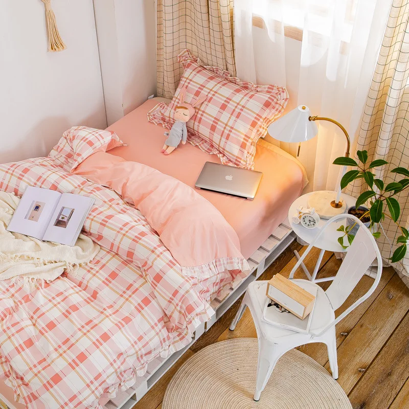 

Cotton Ruffled Style Series Student Three-Piece Set Quilt Cover Bed Sheet Fitted Sheet Student Dorm Bedding bedding set queen