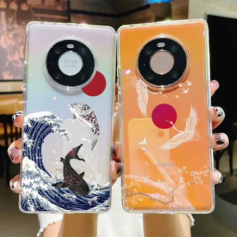 

Crane and Koi Chinese style Phone Case For Huawei P20 30 pro lite Psmart 2019 Y5 6 7 Honor 8 10 i lite Mate 20lite