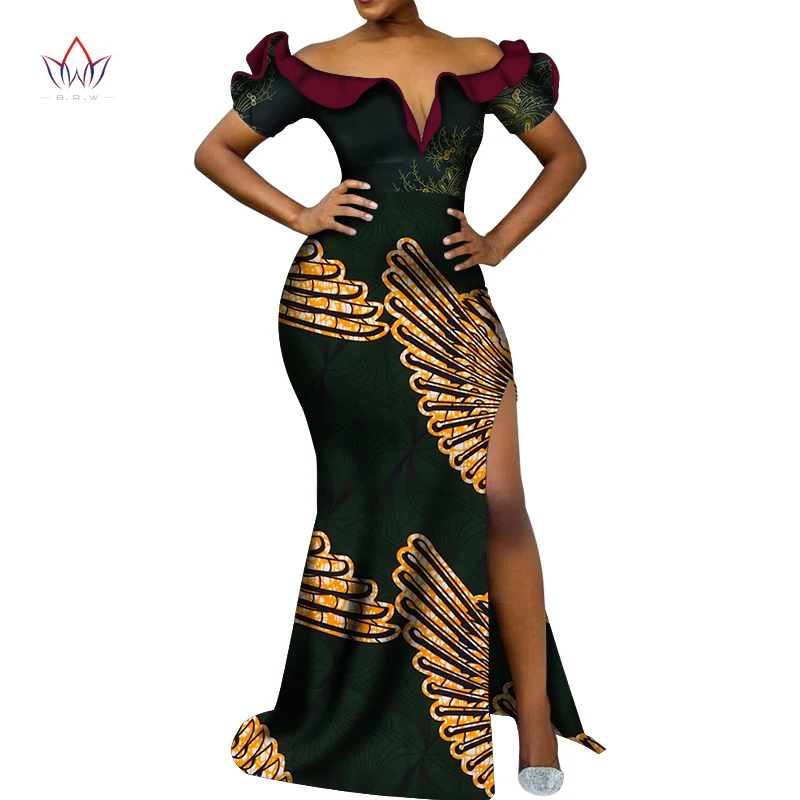 Vetement Femme Dashiki, африканские платья с v-образным вырезом для женщин, повседневные Свадебные вечерние африканские платья с коротким рукавом, Анкара, длинное платье swy5297