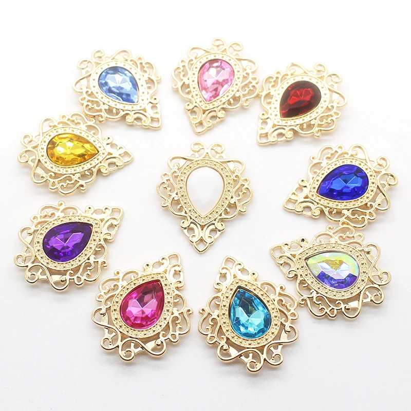 

5PCS Plating Gold Alloy Decoration Acrylic Buttons For Clothing Packaging Boxes Hair Accessories 25mm*32mm Mix Color