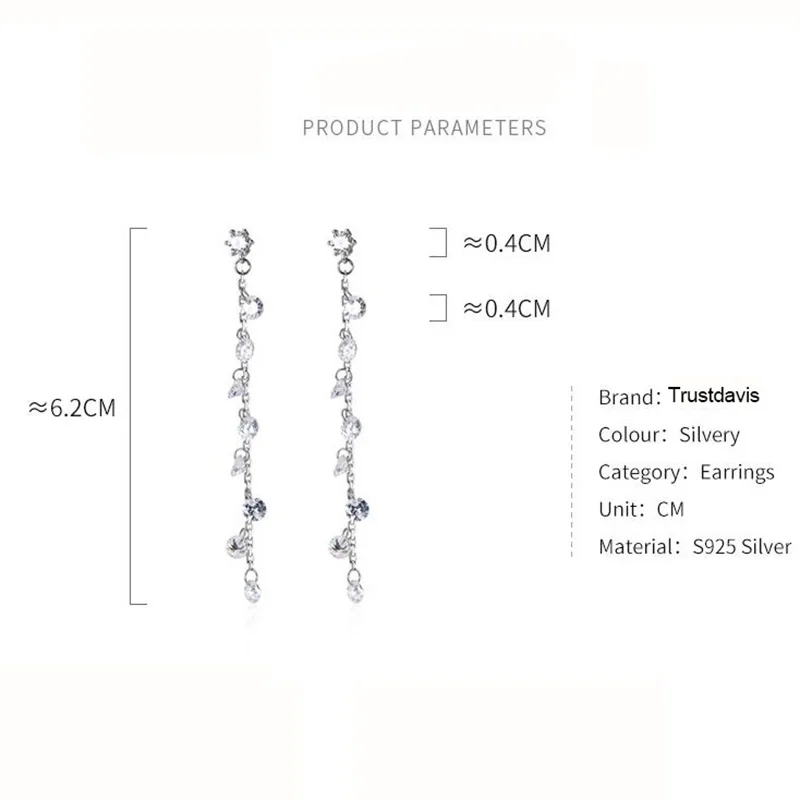 Женские серьги-пусеты с кисточками из серебра 925 пробы длинной ослепляющей